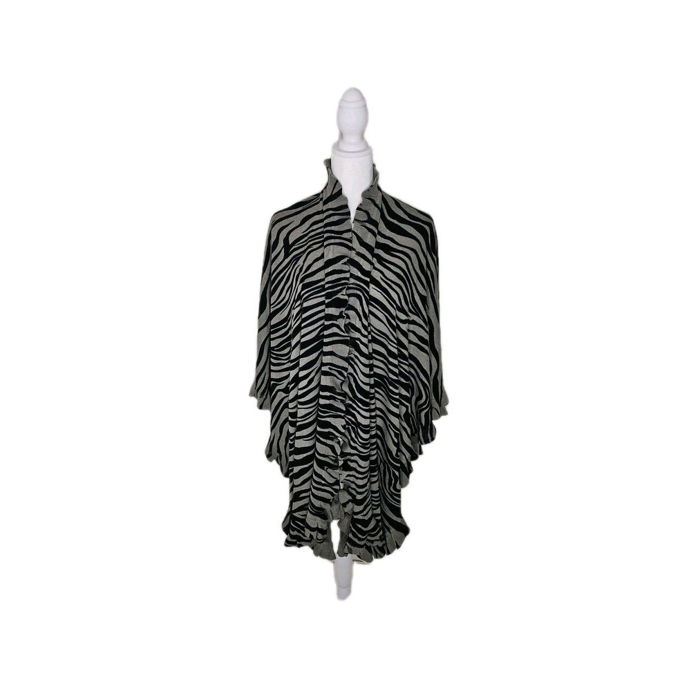 Pamela McCoy NWT'S Gray Black Zebra Print Shawl Sweater Cape Y2k One Size